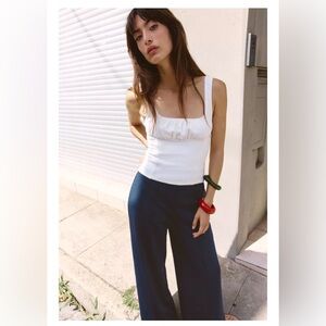 NWT Zara Picot Trim White Sleeveless Top Medium